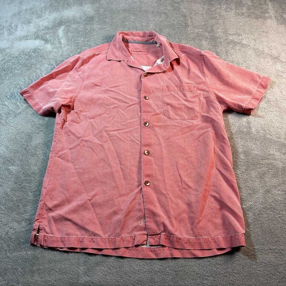 Tommy Bahama Shirt Men's Medium Pink 100% Silk Button‎ Down Beach Lightweight